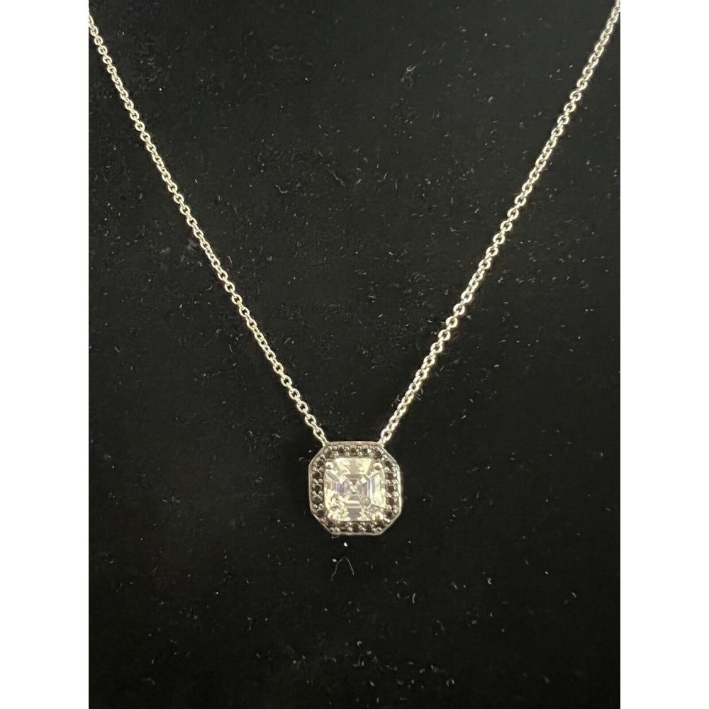 Diamonique Black & Clear Asscher Cut Pendant, Platinum Clad Necklace